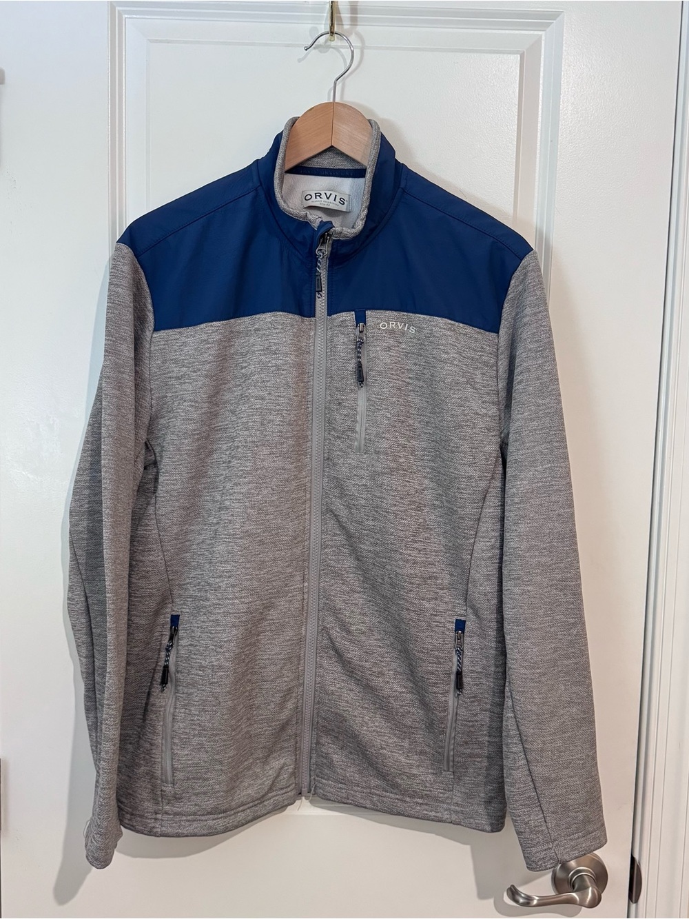 Orvis Jacket Mens Med Gray & Blue Bonded Mesh Full Zip Up Outdoor Hiking Coat
